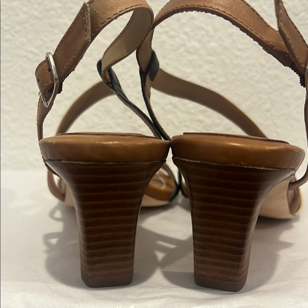 Anthropologie Bernardo Charlotte Brown Tan Black Strappy Heels - Picture 8 of 10